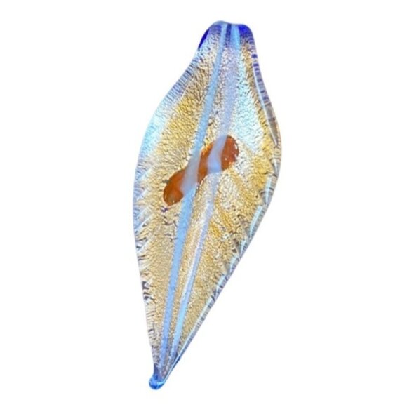 Artisan Glass Leaf Pendant Blue & Gold - Picture 1 of 2